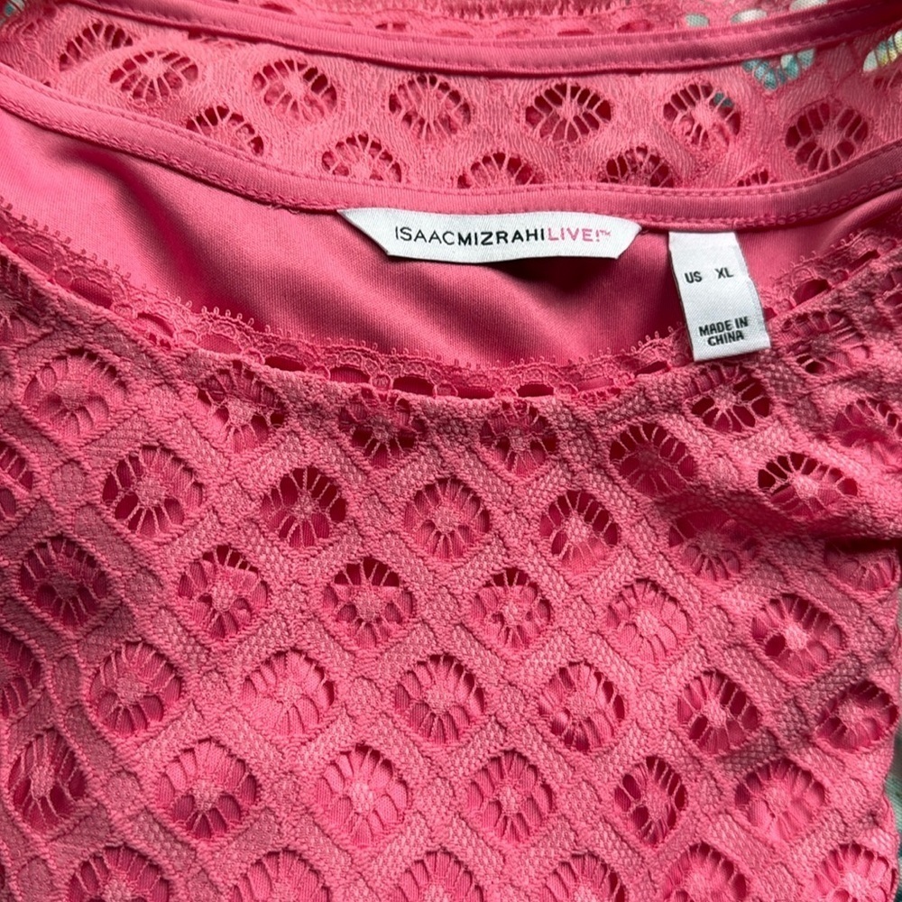 Isaac Mizrahi Live! Pink Stretch Lace Short Sleeve Dress Kentucky Derby Showers - Picture 4 of 4